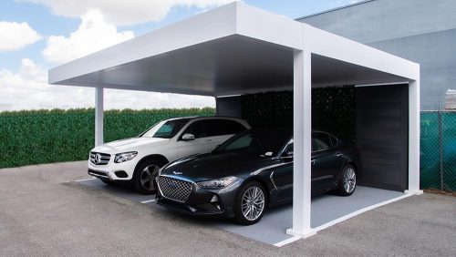 Commercial carport with insulated aluminum premium roof - Azenco