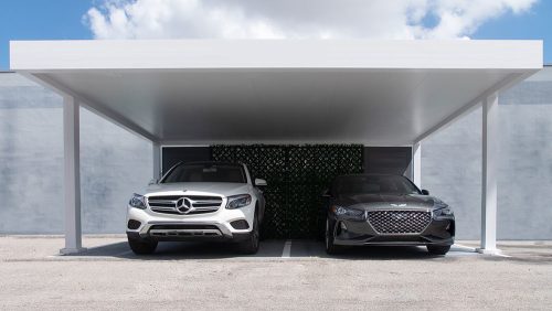 Custom commercial aluminum carport on a parking lot by Azenco