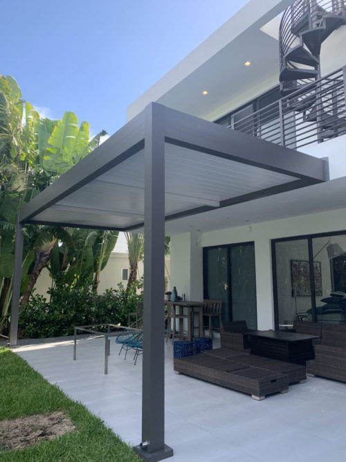 GREY AND WHITE LOUVERED PERGOLAS - ATTACHED TO THE HOUSE. -03