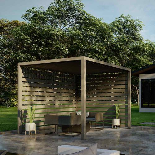Grey bronze cabana in aluminum with manula louvered system - Azenco Outdoor