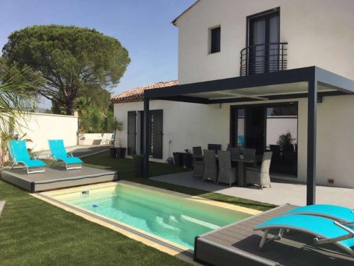 rolling pool deck cover opened by Azenco - sliding panels