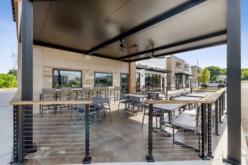 Premium aluminum roof for resturant pergola - Custom cut by Azenco Outdoor