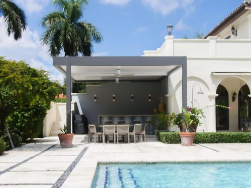 fixed pergolas for windy arears outdoor kitchen