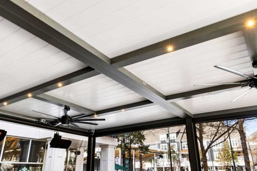LED lights and fans for commercial pergola R-BLADE by Azenco Outdoor