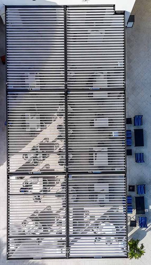 Drone view - Azenco pergola for commercial space