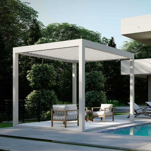 White aluminum cabana with louevred roof - K-BANA by Azenco Outdoor