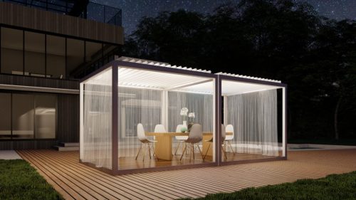 cabana structure with lighting and veil