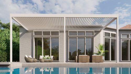 double louvered structure - pergola in white