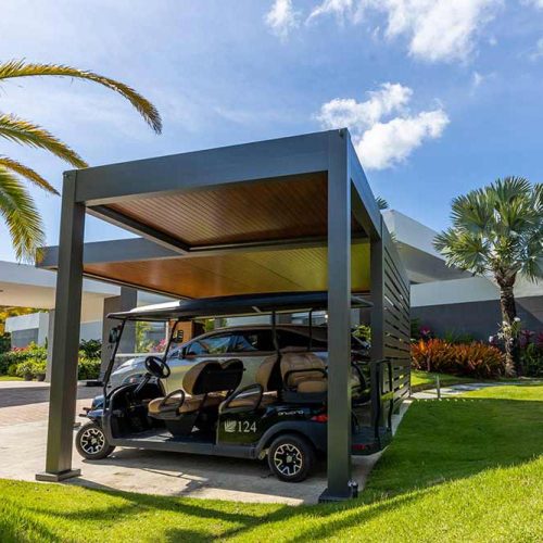 Double carport for 2 cars and additional golf cart - Azenco Outdoor