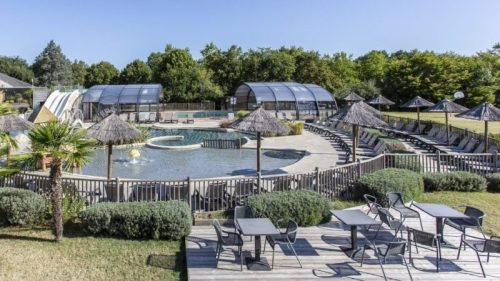 recreation park with open and close gigantic pool cover