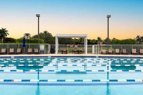 Community pool pergola by Azenco Outdoor