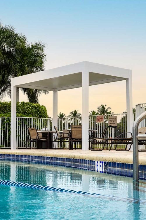 White community pool pergola by Azenco Outdoor