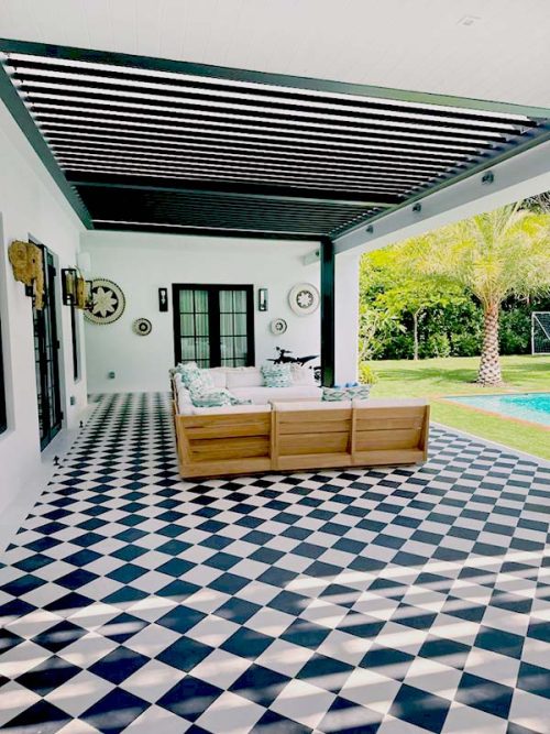 Black motorized louvered roof - Miami, FL by Azenco