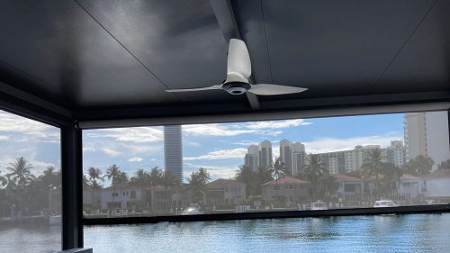 Black pergola: powder coated frame and roof new outdoor design trend. Azenco Outdoor
