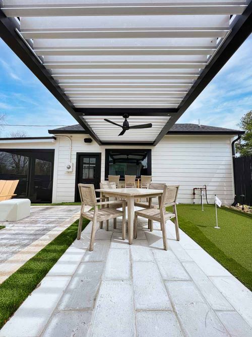 Black and white aluminum pergola roof. Kentucky, USA