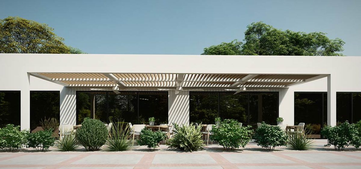 R-Breeze white pergola- restaurant- Azenco